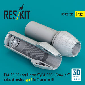 RESKIT RSU32-0213 F/A-18 "Super Hornet"/EA-18G "Growler" exhaust nozzles type 2 for Trumpeter kit (3D Printed) 1/32