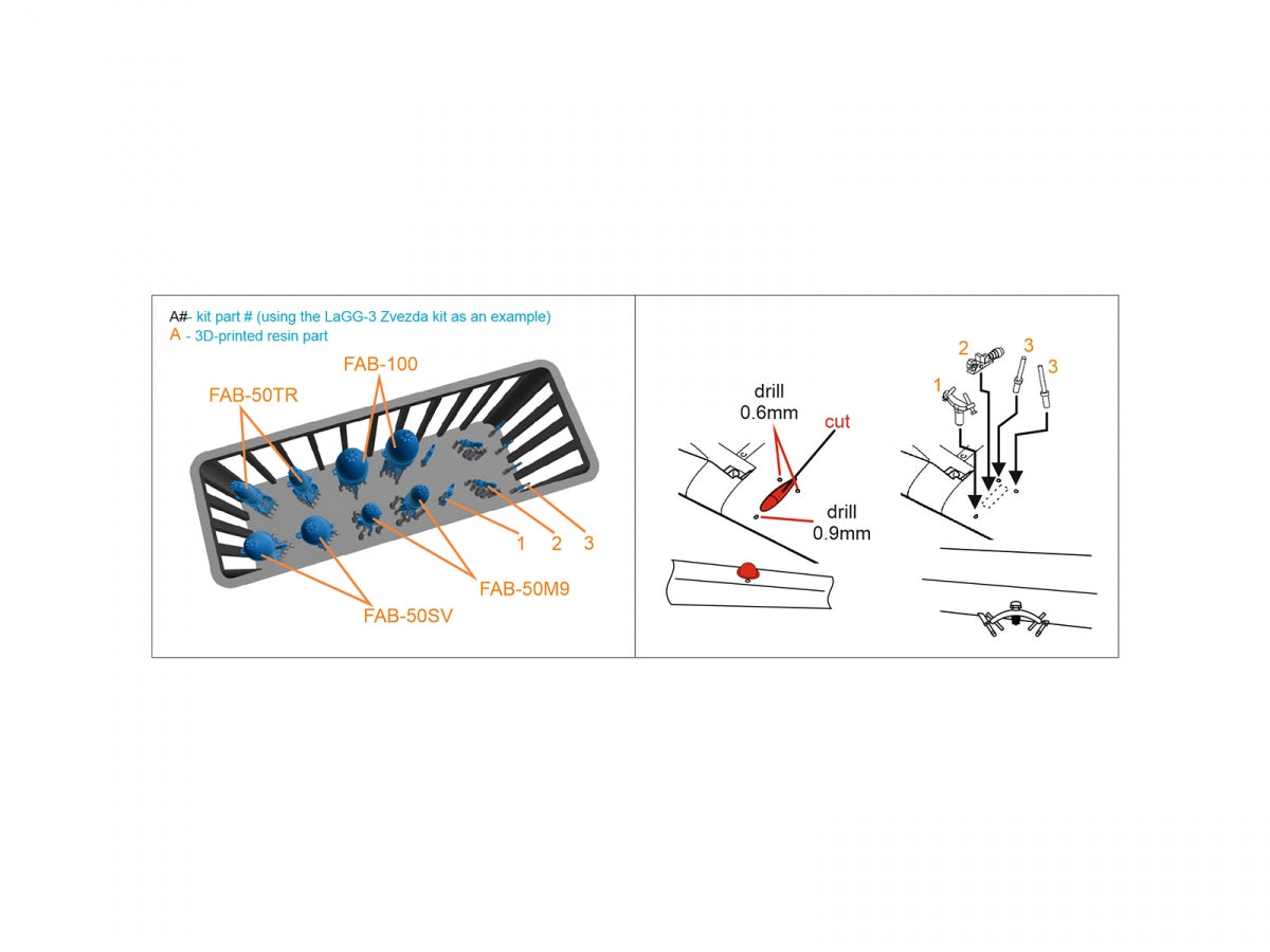 Quinta Studio QT48069 FAB-100 and FAB-50 family bombs, DZ-40 racks for fighters of the Red Army, WWII (all kits) 1/48 – immagine 4