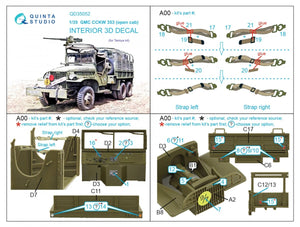 Quinta Studio QD35052 GMC CCKW 353 (open cab) 3D-Printed &amp;amp; colored Interior on decal paper (Tamiya) 1/35 – obrázek 2
