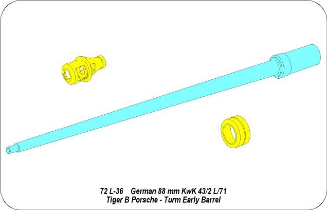 Aber 72L-36 8,8 cm KwK 43L/71 German tank barrel for Tiger II early Porsche turret 1/72 – obrázek 6