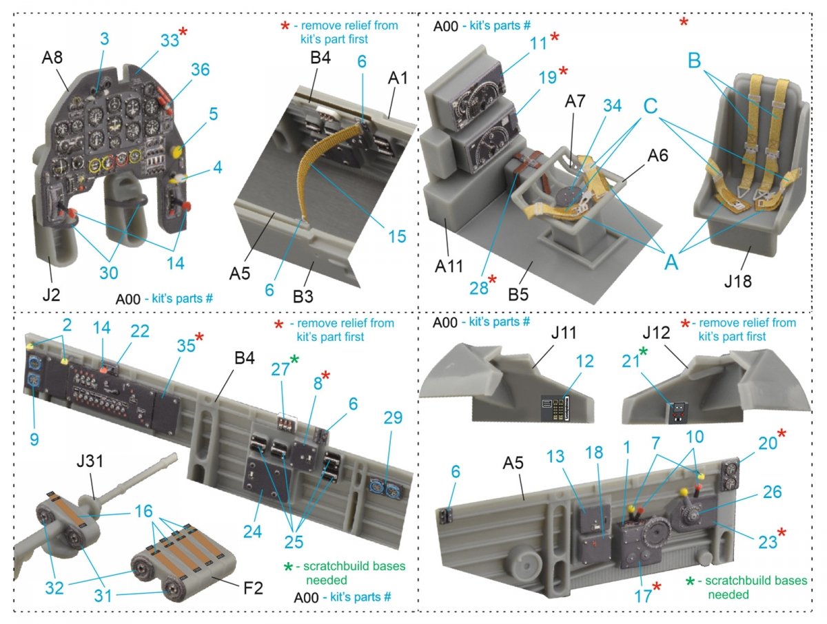 Quinta Studio QD48098 Ju 87B-2/R-2 3D-Printed &amp;amp; colored Interior on decal paper (Hasegawa) 1/48 – immagine 11