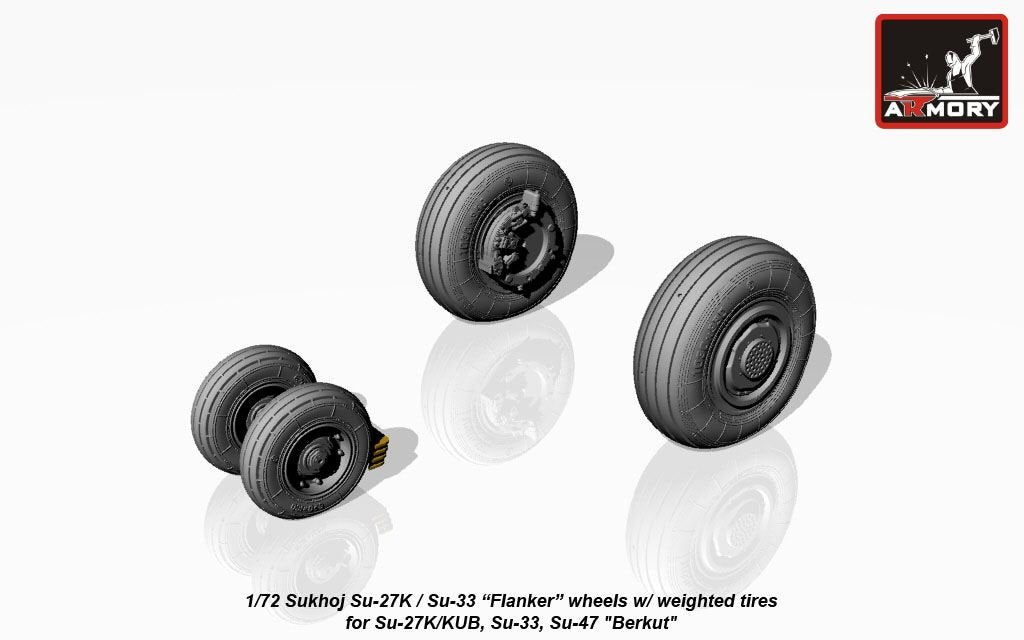 Armory Models AW72034 Sukhoj Su-27K / Su-33 Flanker wheels w/ weighted tires, front mudguard 1/72 – image 3