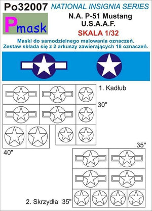 P-Mask PO32007 MASKS FOR PAINTING MARKINGS FOR P-51 MUSTANG USAAF (1/32)