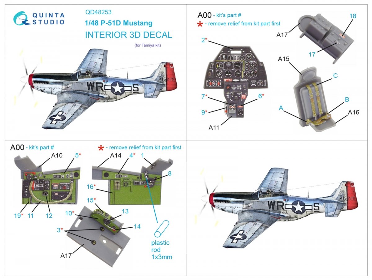 Quinta Studio QD48253 P-51D 3D-Printed &amp;amp; colored Interior on decal paper (Tamiya) 1/48 – Bild 2