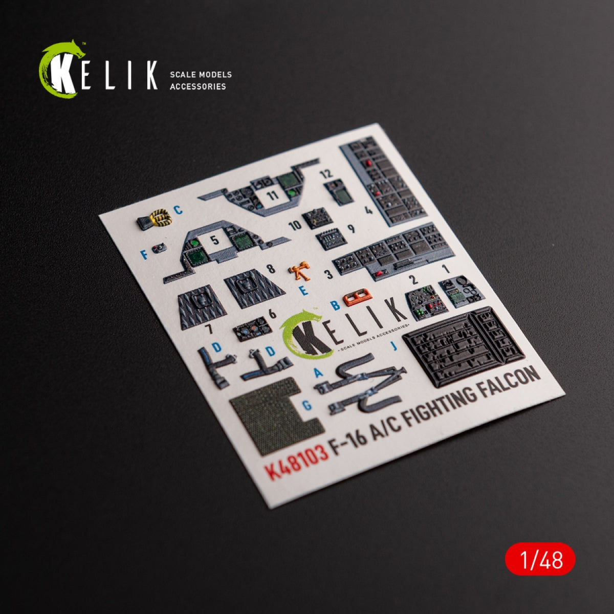 KELIK K48103 F-16A/C - interior 3D decals for Academy kit 1/48