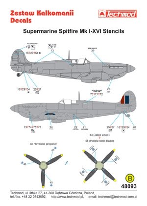 Techmod 48093 - Supermarine Spitfire I-XVI Stencils 1/48 – image 2
