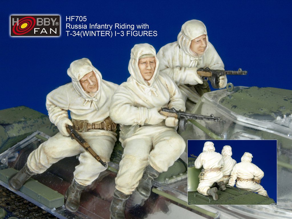 Hobby Fan HF705 Russia Infantry Riding with T-34(WINTER) I -3 FIGURES
