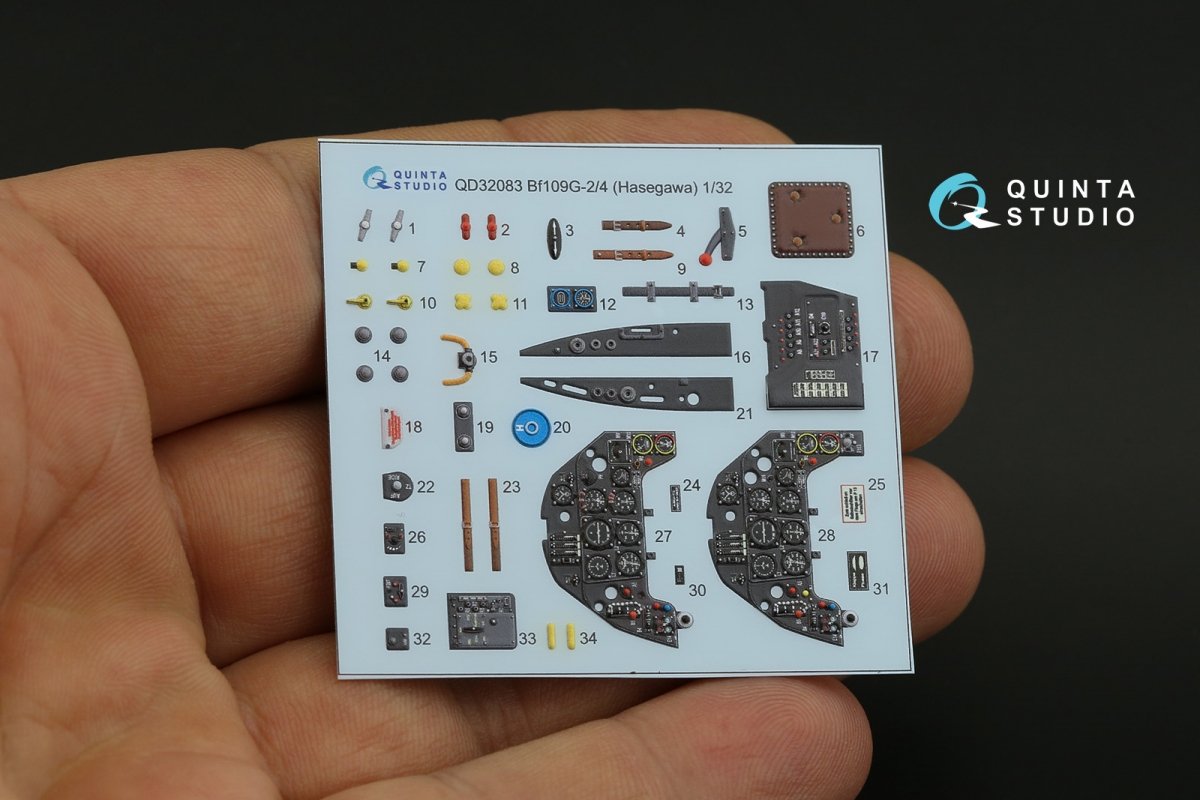 Quinta Studio QD32083 Bf 109G-2/G-4 3D-Printed &amp;amp; colored Interior on decal paper (Hasegawa) 1/32 – image 3
