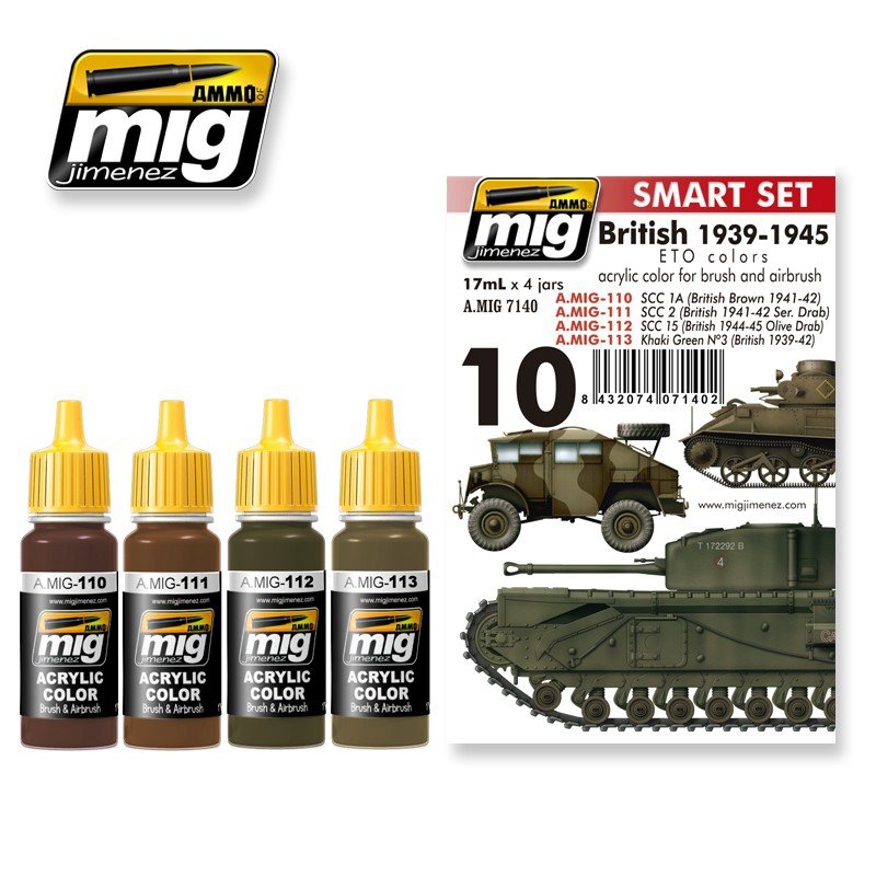 Munitions pour Mig Jimenez 7140 BRITANNIQUES 1939-45 COULEURS EUROPÉENNES (4x17ml)