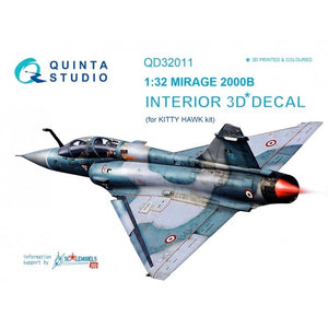 Quinta Studio QD32011 Mirage 2000B 3D-Printed &amp;amp; colored Interior on decal paper (for Kitty Hawk kit) 1/32