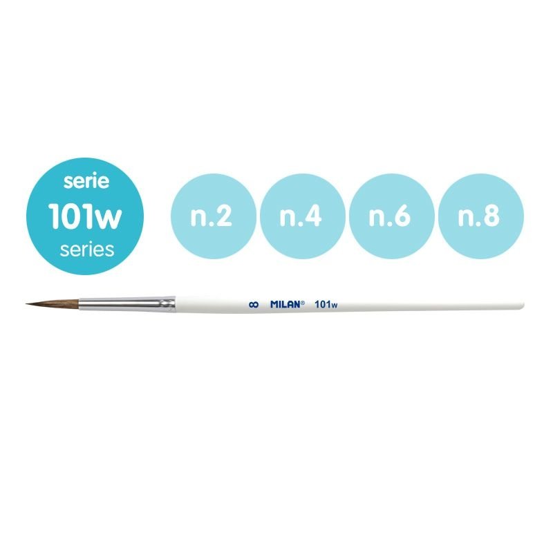Milan 10468 Blister pack 4 round brushes (goat &amp;amp; synthetic hair) white handle 101w series no 2, 4, 6 and 8 – image 2