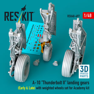 RESKIT RSU48-0497 A-10 "Thunderbolt II" landing gears (Early &amp; Late) with weighted wheels set for Academy kit (Metal+3D Printed) 1/48
