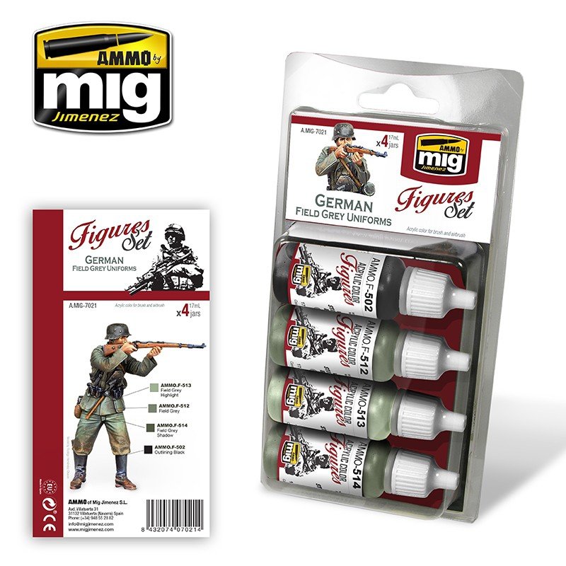 AMMO of Mig Jimenez 7021 German Field Gray Uniforms Figures Set 4x17ml