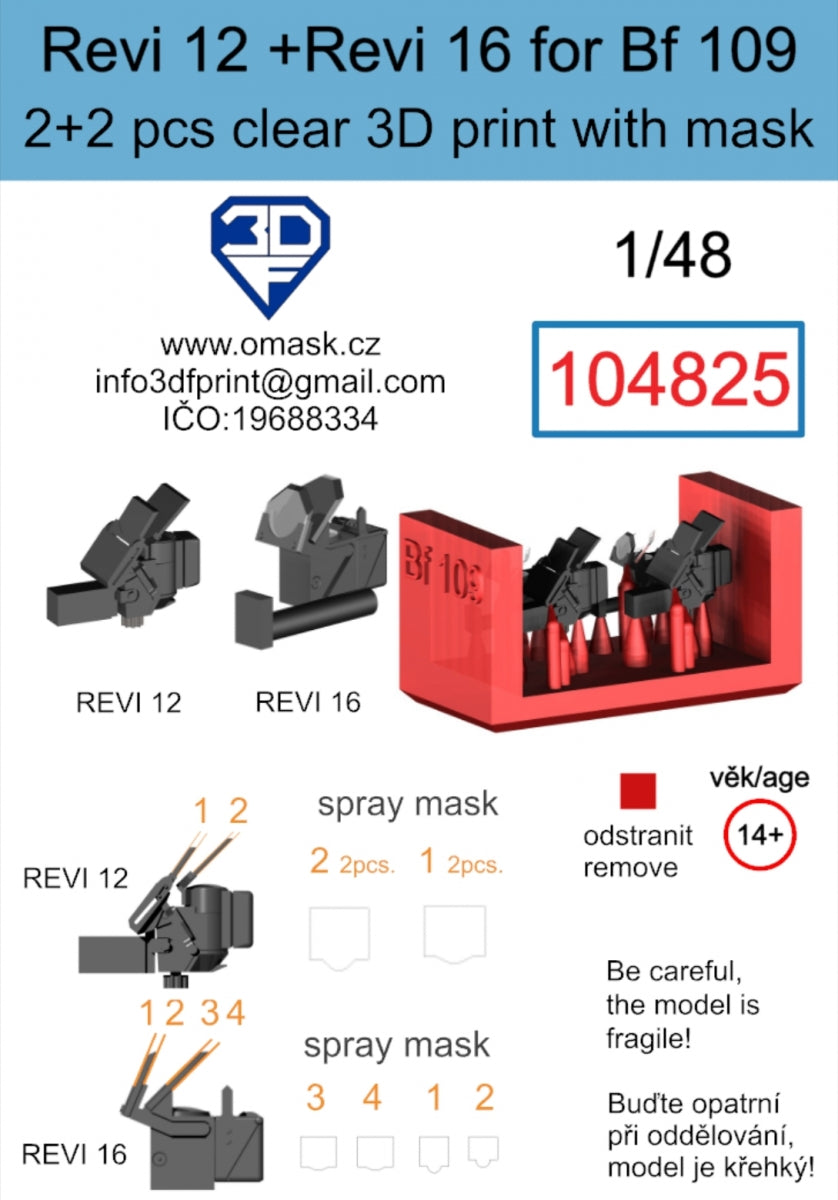 Masque Omask 104825 Revi 12 + Revi 16 pour Bf 109, impression 3D transparente (2+2 pièces), échelle 1/48 – image 2
