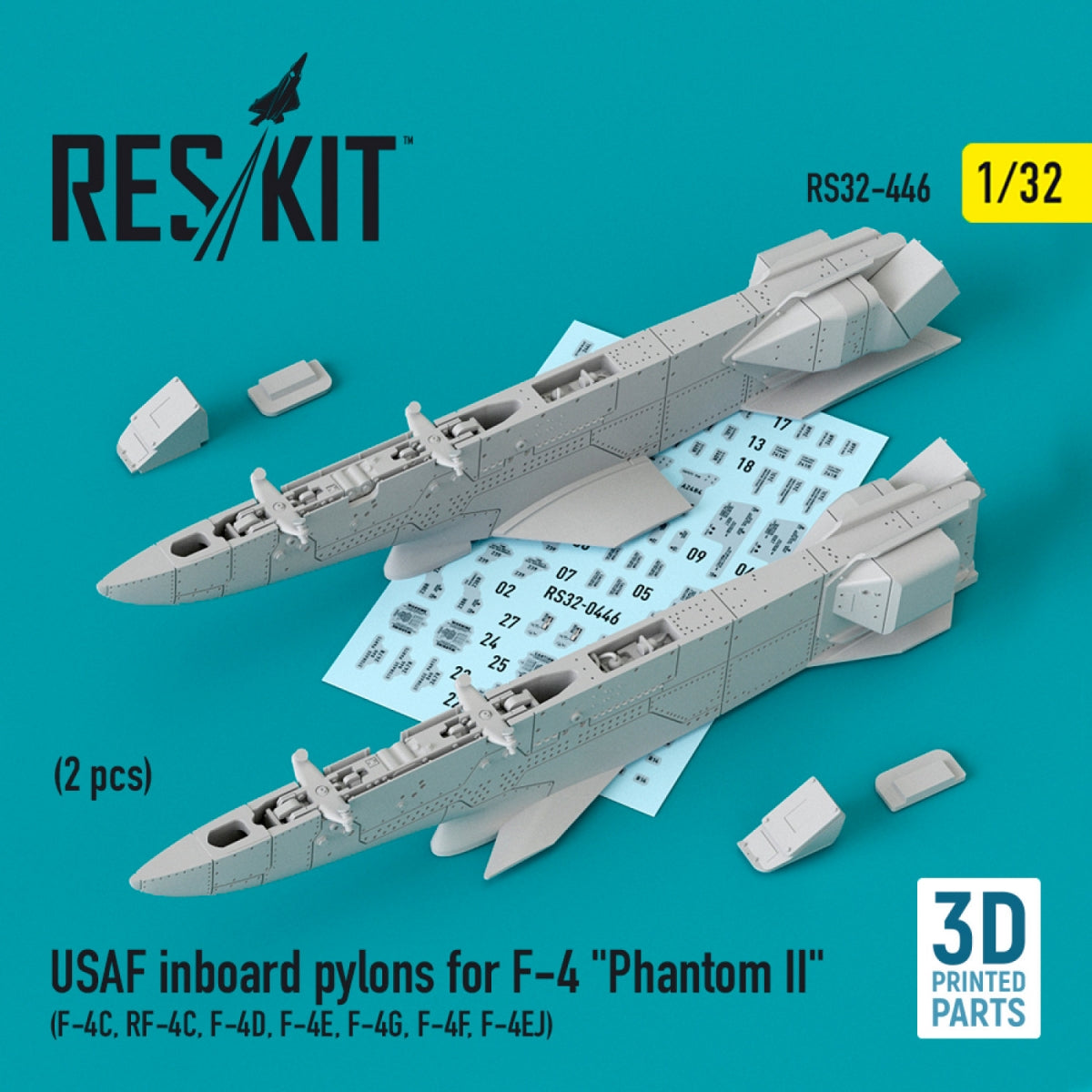 RESKIT RS32-0446 USAF INBOARD PYLONS FOR F-4 "PHANTOM II" (2 PCS) (F-4С, RF-4С, F-4D, F-4Е, F-4G, F-4F, F-4EJ) (3D PRINTED) 1/32