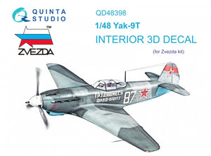Quinta Studio QD48398 Yak-9T 3D-Printed &amp;amp; colored Interior on decal paper (Zvezda) 1/48
