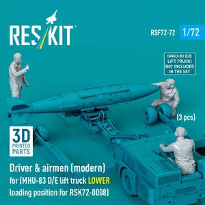 RESKIT RSF72-0072 Driver &amp;amp; airmen (modern) (3 pcs) (MHU-83 D/E lift truck LOWER loading position for RSK72-0008) (3D Printed) 1/72 – image 2