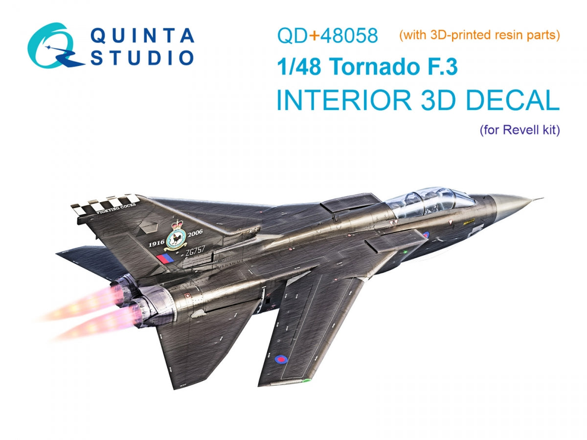 Intérieur imprimé en 3D et coloré sur papier décalcomanie (Revell) de Quinta Studio QD+48058 Tornado F.3 (avec pièces en résine imprimées en 3D) 1/48
