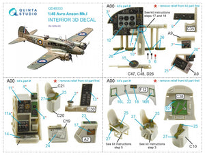 Quinta Studio QD48333 Avro Anson Mk.I 3D-Printed &amp;amp; colored Interior on decal paper (Airfix) 1/48 – image 8