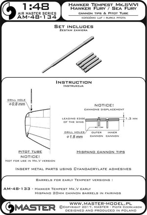 Master AM-48-134 Hawker Tempest Mk.II/V/VI and Hawker Fury/Sea Fury - Hispano Mk.V barrel tips and pitot tube (1/48) – image 4