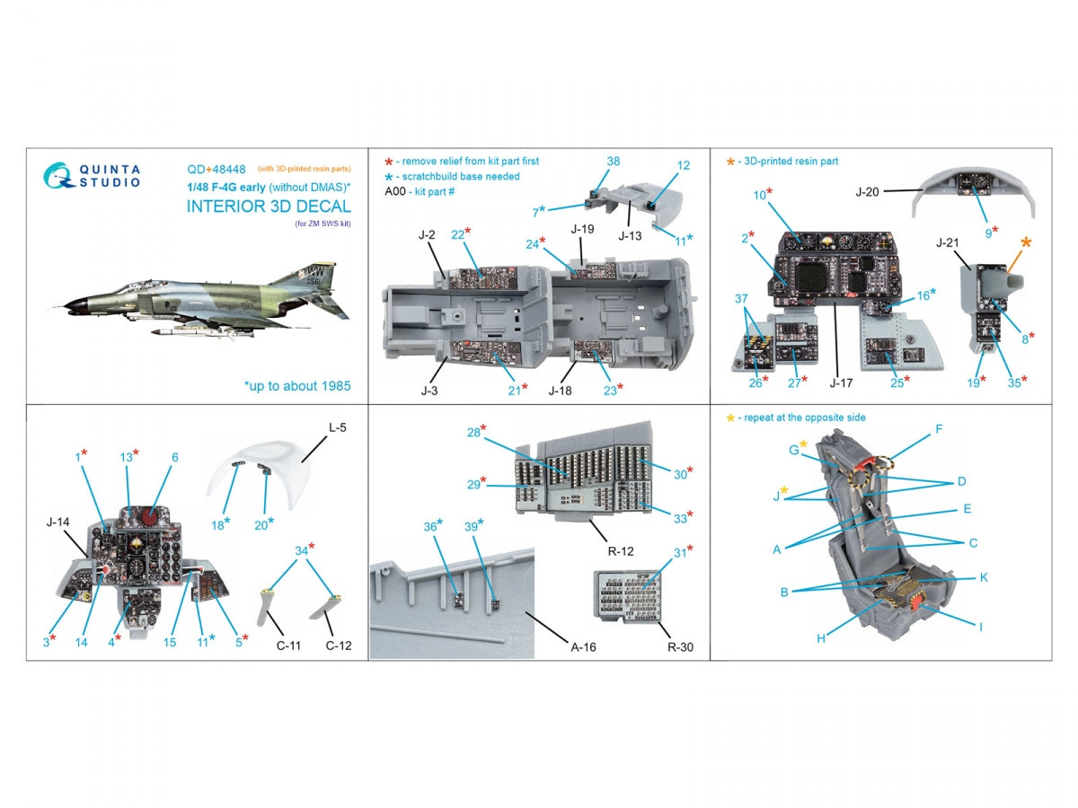 Quinta Studio QD+48448 F-4G early 3D-Printed &amp;amp; colored Interior on decal paper (Zoukei Mura SWS) (with 3D-printed resin parts) 1/48 – image 3