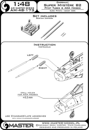 Master AM-48-173 Dassault Super Mystère B2 - Pitot Tubes (with resin mounts) and Angle Of Attack Probes 1/48 – obrázek 6