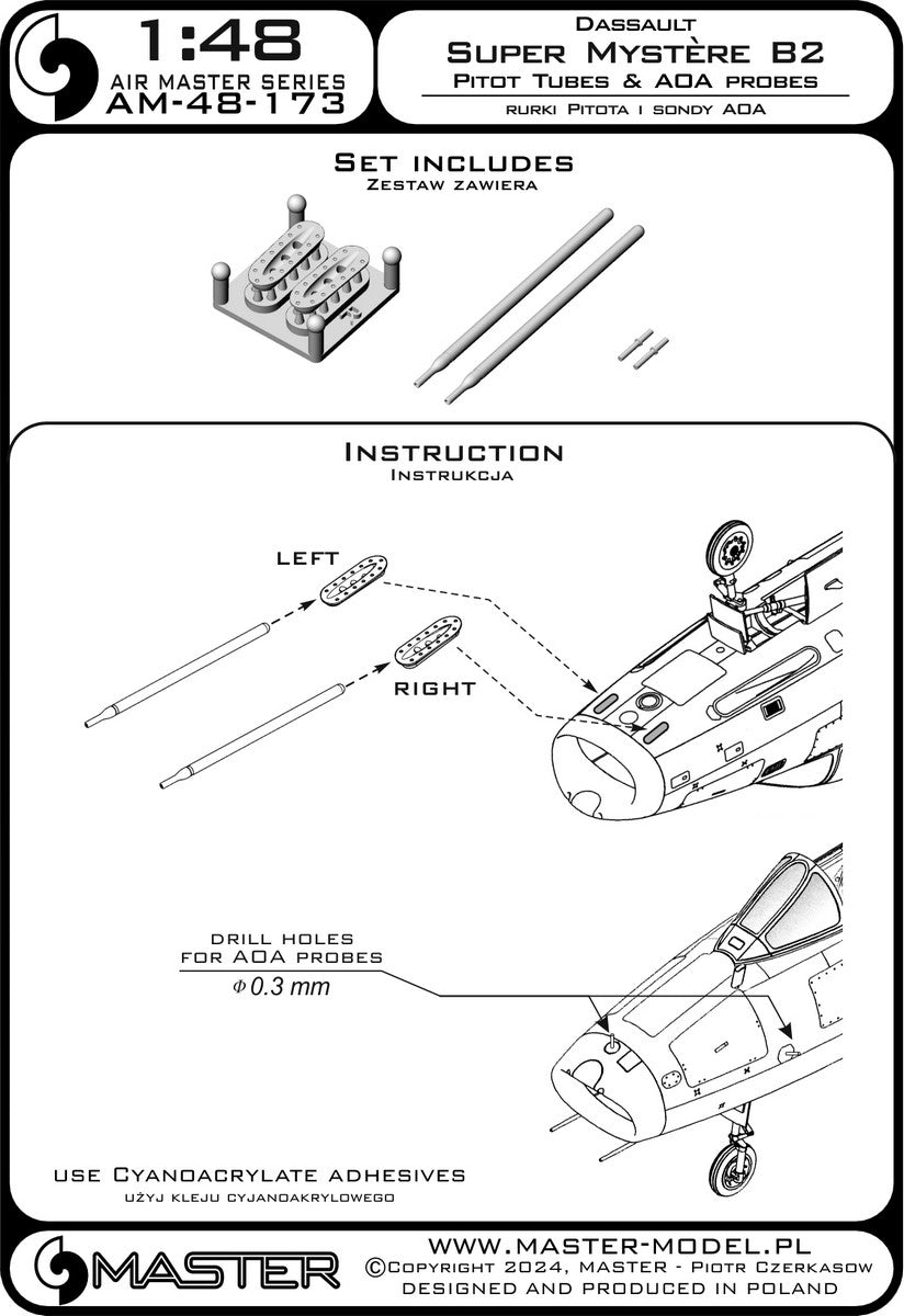Master AM-48-173 Dassault Super Mystère B2 - Pitot Tubes (with resin mounts) and Angle Of Attack Probes 1/48 – obrázek 6