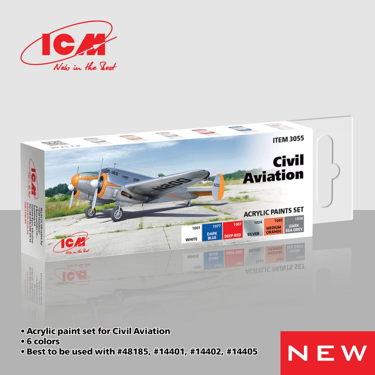 ICM 3055 Acrylic paints set for Civil Aviation 12 ml x 6