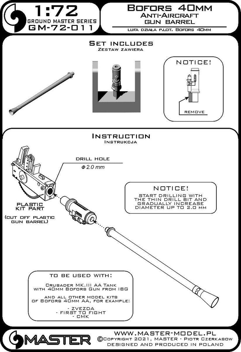 Master GM-72-011 Bofors 40mm Anti-Aircraft Gun Barrel - for Crusader Mk. III AA from IBG and other Bofors 40mm 1/72 kits – image 9