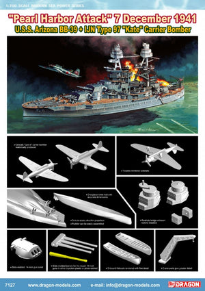 Dragon 7127 USS Arizona BB-39 + IJN Type 97 Kate Carrier Bomber Pearl Harbor Attack 7 December 1941 1/700 – image 2