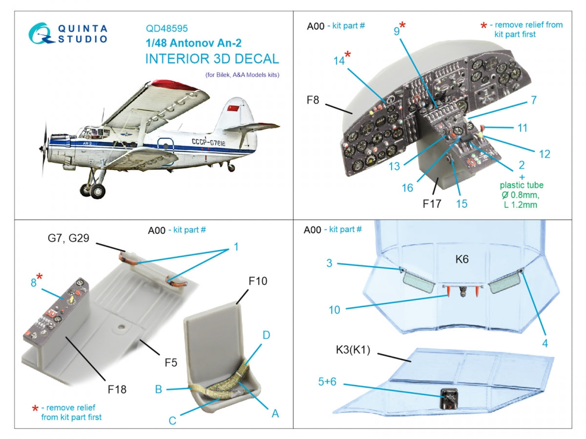 Quinta Studio QD48595 Antonov An-2 Colt 3D-Printed &amp;amp; colored Interior on decal paper (Bilek) 1/48 – image 2