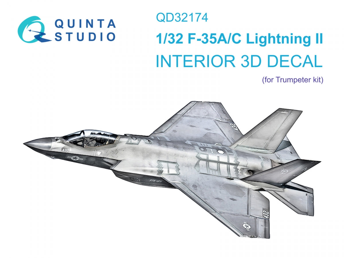 Quinta Studio QD32174 F-35A/C 3D-Printed &amp;amp; colored Interior on decal paper (Trumpeter) 1/32