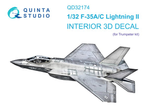 Quinta Studio QD32174 F-35A/C 3D-Printed &amp;amp; colored Interior on decal paper (Trumpeter) 1/32