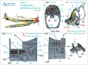 Quinta Studio QD48133 Spitfire Mk.I 3D-Printed &amp;amp; colored Interior on decal paper (Eduard) 1/48 – obrázek 12