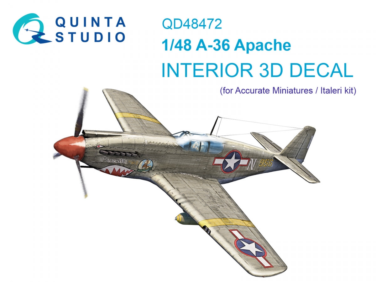 Quinta Studio QD48472 A-36 3D-Printed colored Interior on decal paper (Accurate Miniatures/Italeri) 1/48