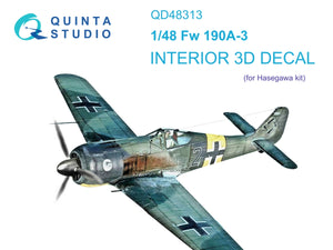 Quinta Studio QD48313 Fw 190A-3 3D-Printed &amp;amp; colored Interior on decal paper (Hasegawa) 1/48