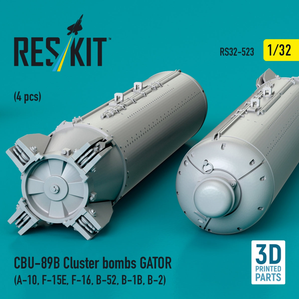 RESKIT RS32-0523 CBU-89B cluster bombs GATOR (4 pcs) (3D Printed) 1/32 – image 3