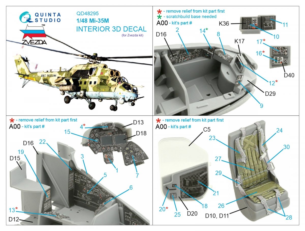 Quinta Studio QD48295 Mi-35M 3D-Printed &amp;amp; colored Interior on decal paper (Zvezda) 1/48 – image 2