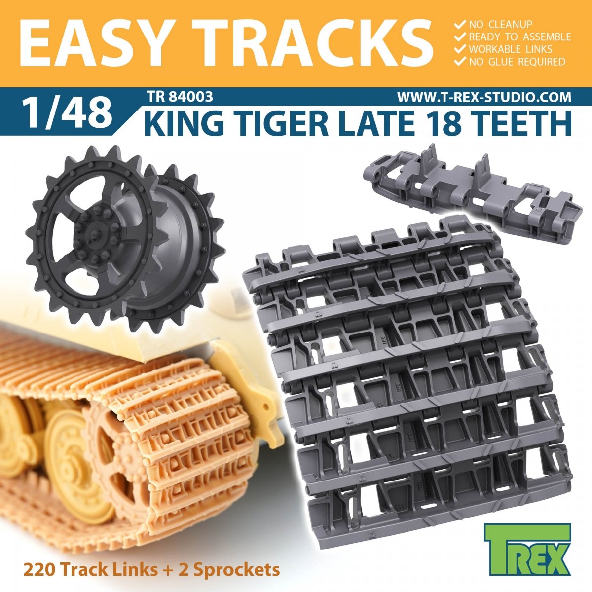 T-Rex Studio TR84003 King Tiger Late 18 Teeth Tracks w/ Sprockets 1/48