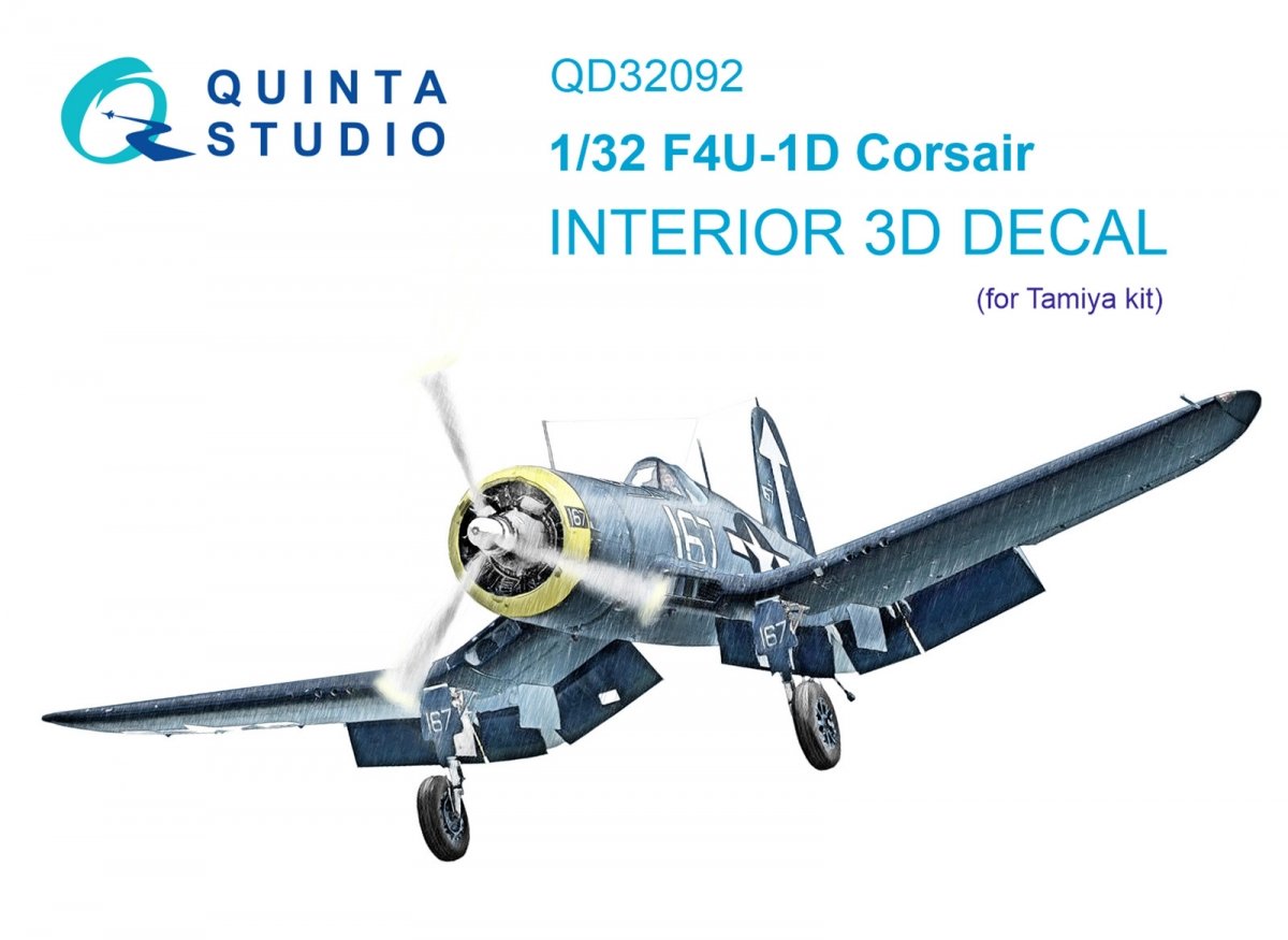 Quinta Studio QD32092 F4U-1D 3D-Printed &amp;amp; colored Interior on decal paper (Tamiya) 1/32