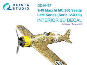 Quinta Studio QD48467 Macchi MC.200 Saetta (Late) 3D-Printed colored Interior on decal paper (Italeri/Tamiya) 1/48
