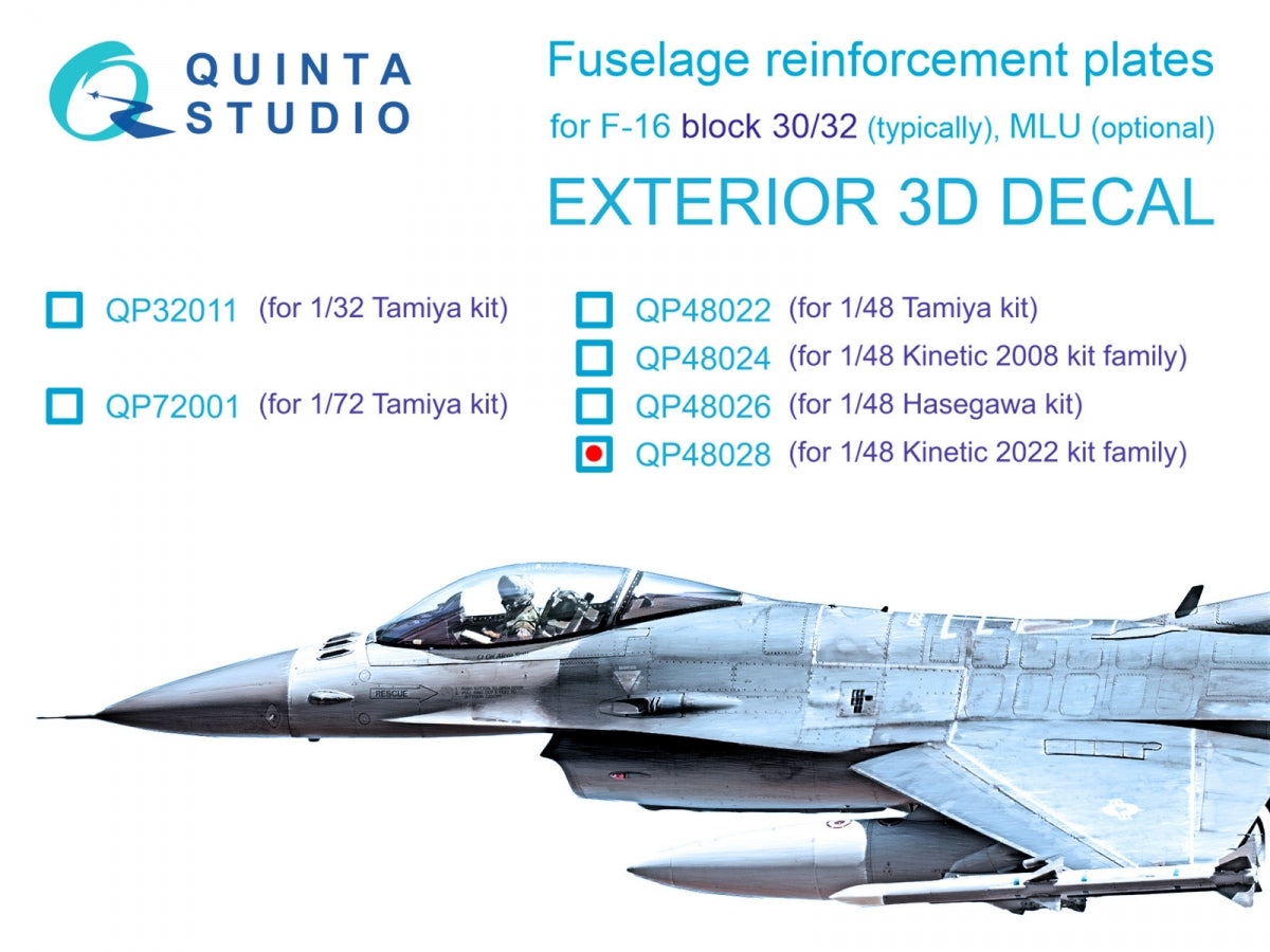 Quinta Studio QP48028 F-16 block 30/32 reinforcement plates (Kinetic 2022 tool) 1/48