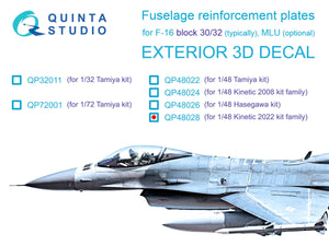 Quinta Studio QP48028 F-16 block 30/32 reinforcement plates (Kinetic 2022 tool) 1/48