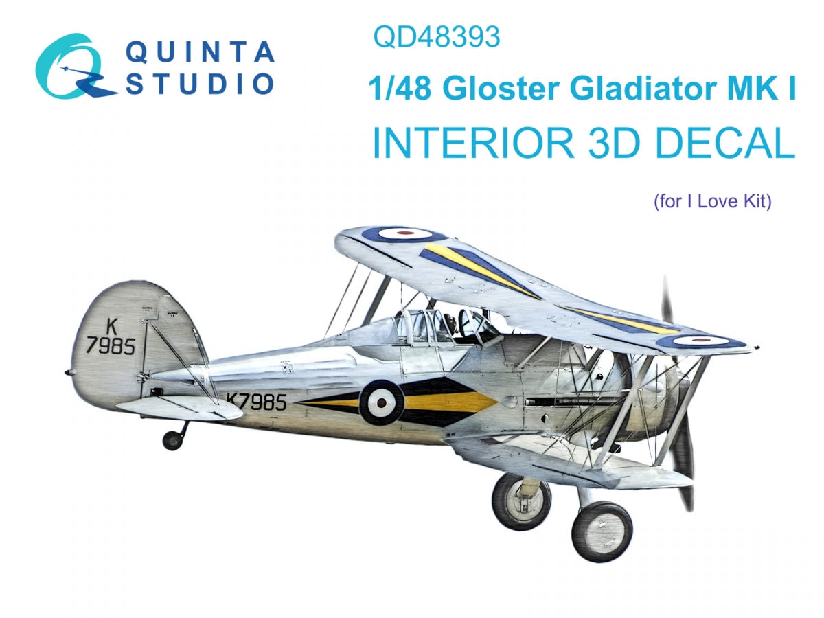 Quinta Studio QD48393 Gloster Gladiator MKI 3D-Printed &amp;amp; colored Interior on decal paper (I Love Kit) 1/48