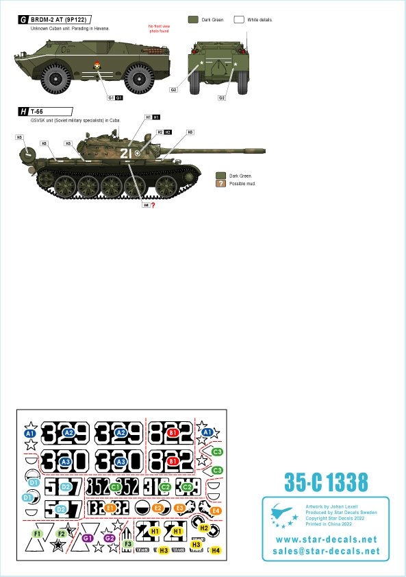 Star Decals 35-C1338 Tanks &amp;amp; AFVs in Cuba # 2. T-34-85, IS-2M, T-54A, T-55, T-62A, ZSU-57-2, BRDM-2 (9P122).1/35 – image 3