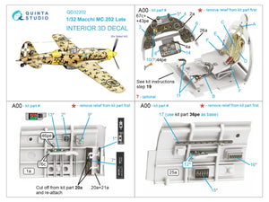 Quinta Studio QD32202 Macchi MC.202 Folgore Late 3D-Printed &amp;amp; colored Interior on decal paper (Italeri) 1/32 – Bild 2