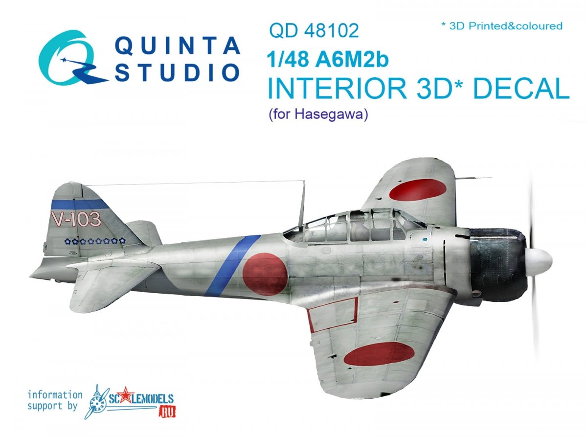 Quinta Studio QD48102 A6M2 3D-Printed &amp;amp; colored Interior on decal paper (for Hasegawa kit) 1/48