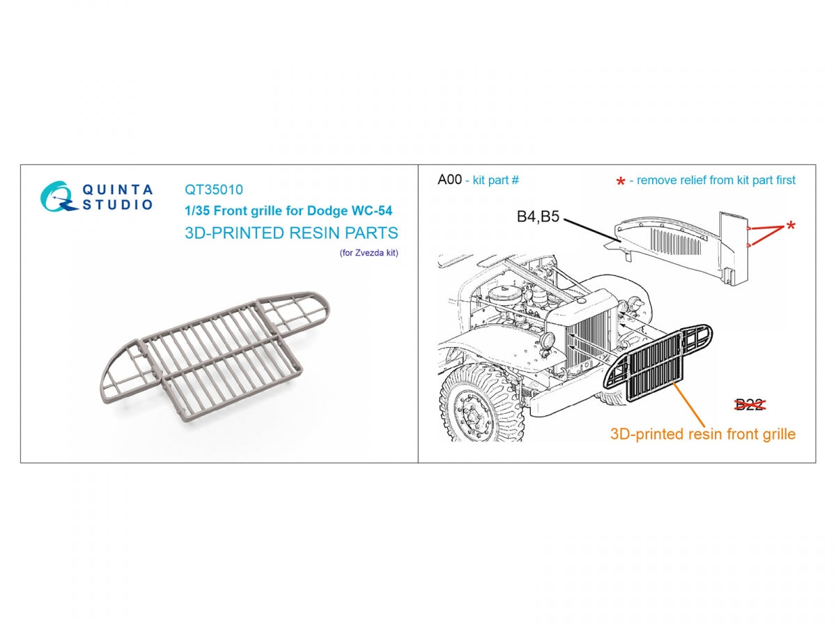 Quinta Studio QT35010 Dodge WC-54 front grille (Zvezda) 1/35 – Bild 10