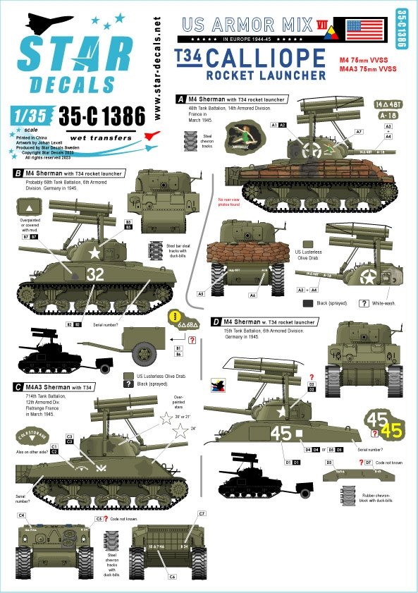 Star Decals 35-C1386 US Armored Mix #8. T34 Calliope Rocket launcher 1/35
