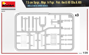 MiniArt 35375 7.5 cm Sprgr., Nbgr. &amp;amp; Pzgr. See Kw.K.40 (Stu.K.40) SHELLS WITH AMMO BOXES 1/35 – image 3